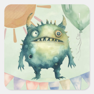 Boo, ich wende zwei! Monster Boy Birthday Party Quadratischer Aufkleber