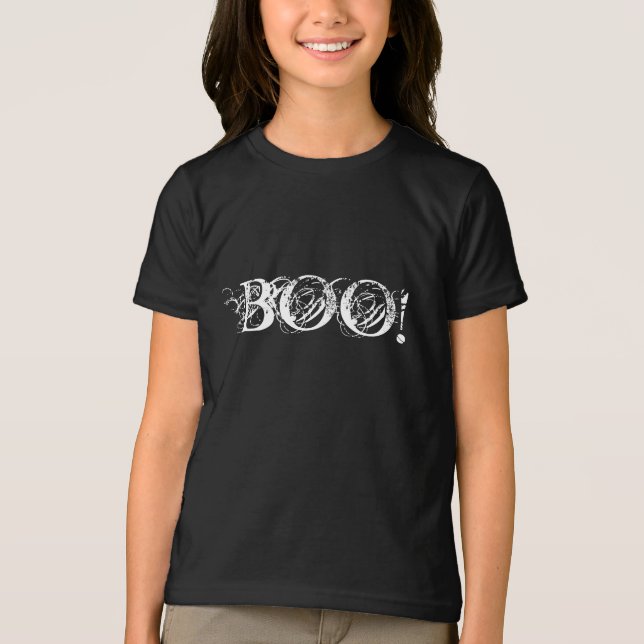 Boo in interessanten Buchstaben zu Halloween T-Shirt (Vorderseite)