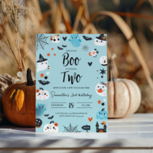 BOO ist ZWEI Blue Halloween Geburtstagseinladung Einladung