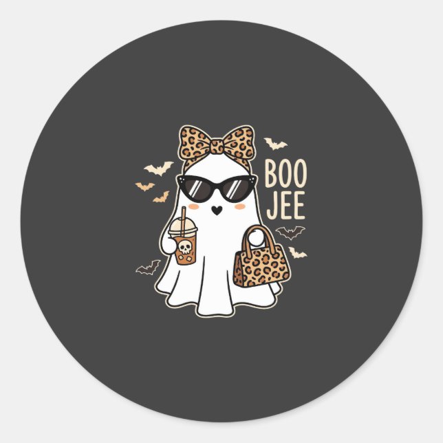 Boo Jee Cute Geist Halloween Leopard Design_1 Runder Aufkleber (Vorderseite)