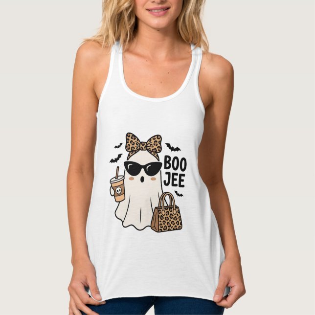 Boo Jee Geist Halloween Leopard Bogen Vektordesign Tank Top (Vorderseite)