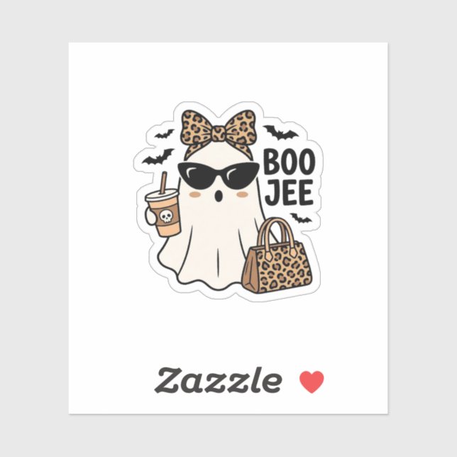 Boo Jee Geist Halloween Leopard Schleife Vektor De Aufkleber (Blatt)