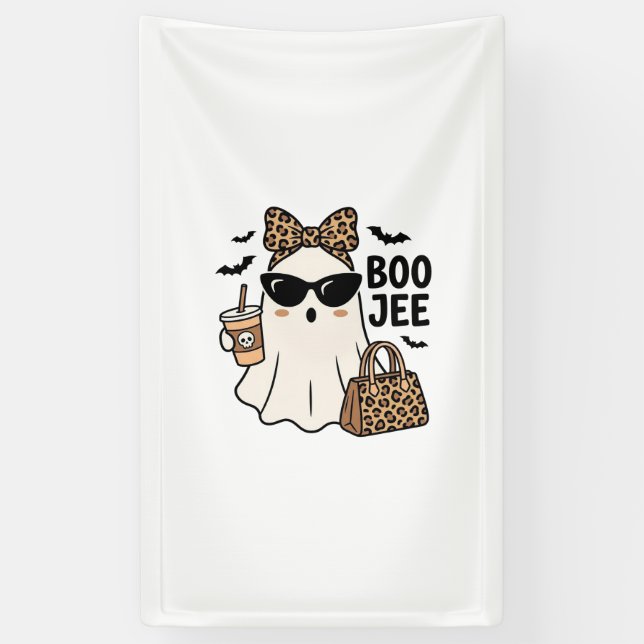Boo Jee Geist Halloween Leopard Schleife Vektor De Banner (Vertikal)