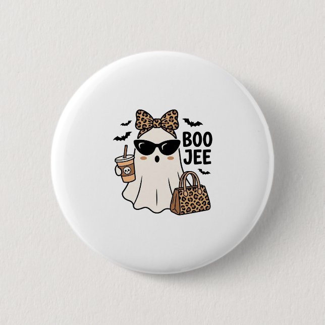 Boo Jee Geist Halloween Leopard Schleife Vektor De Button (Vorderseite)