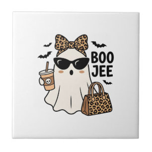 Boo Jee Geist Halloween Leopard Schleife Vektor De Fliese