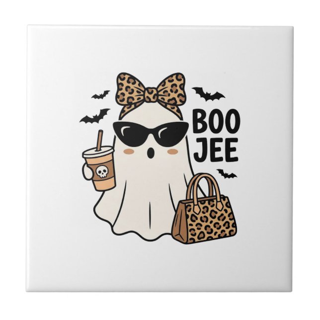 Boo Jee Geist Halloween Leopard Schleife Vektor De Fliese (Vorderseite)