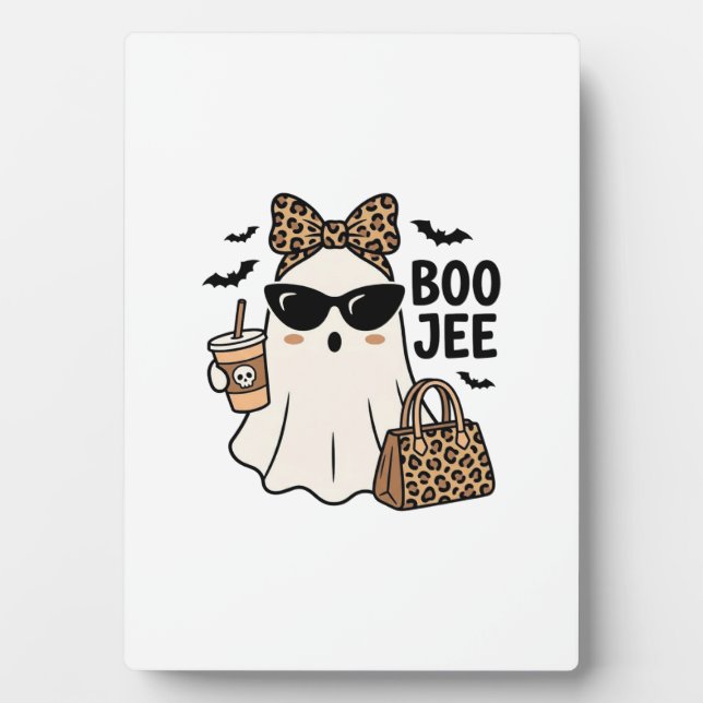 Boo Jee Geist Halloween Leopard Schleife Vektor De Fotoplatte (Vorderseite)
