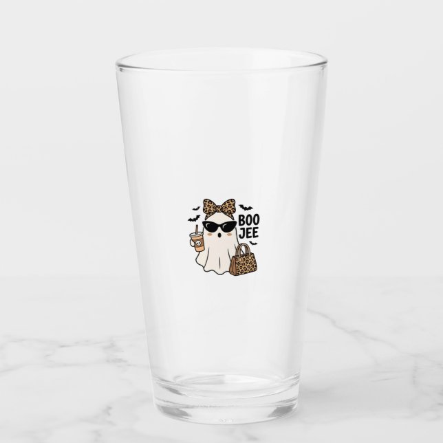 Boo Jee Geist Halloween Leopard Schleife Vektor De Glas (Vorderseite)