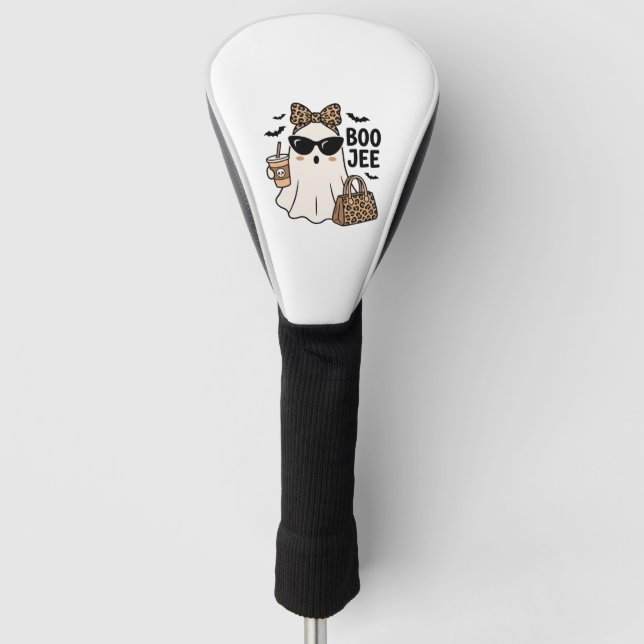 Boo Jee Geist Halloween Leopard Schleife Vektor De Golf Headcover (Vorderseite)