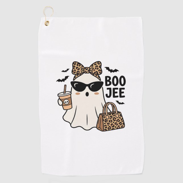 Boo Jee Geist Halloween Leopard Schleife Vektor De Golfhandtuch (Vorderseite)