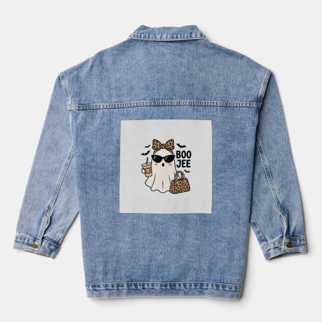 Boo Jee Geist Halloween Leopard Schleife Vektor De Jeansjacke (Rückseite)