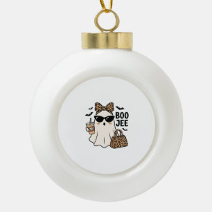 Boo Jee Geist Halloween Leopard Schleife Vektor De Keramik Kugel-Ornament