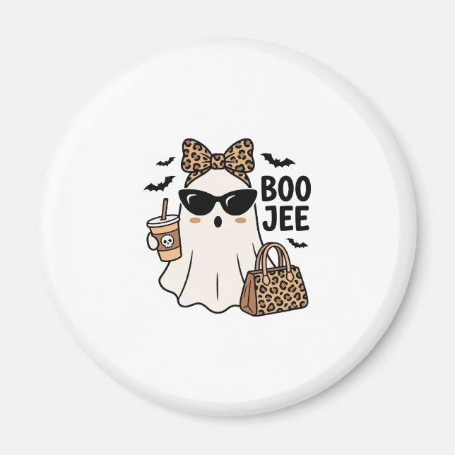 Boo Jee Geist Halloween Leopard Schleife Vektor De Magnet (Vorne)