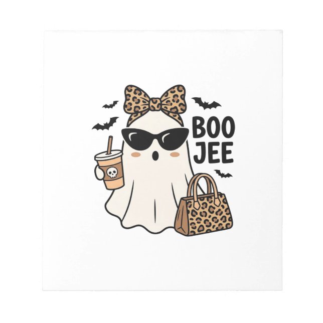 Boo Jee Geist Halloween Leopard Schleife Vektor De Notizblock (Vorderseite)