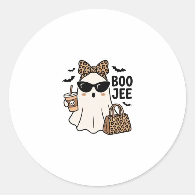 Boo Jee Geist Halloween Leopard Schleife Vektor De Runder Aufkleber (Vorderseite)