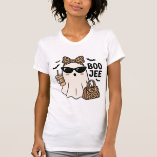 Boo Jee Geist Halloween Leopard Schleife Vektor De T-Shirt