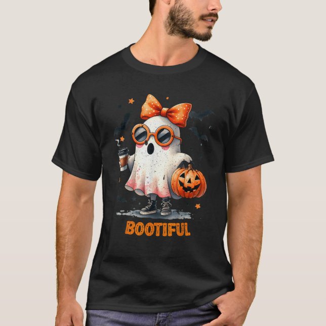 Boo Jee Ghost Drinking Coquette Bow Hallowe T-Shirt (Vorderseite)
