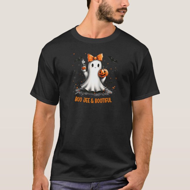 Boo Jee Ghost Drinking Coquette Bow Hallowe T-Shirt (Vorderseite)
