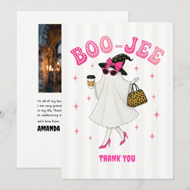 Boo-Jee Halloween-Geist-Junggesellinnenabschied-Fo Dankeskarte (Vorne/Hinten)
