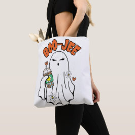 Boo-Jee Halloween-Geist mit Iced Kaffee in der Han
