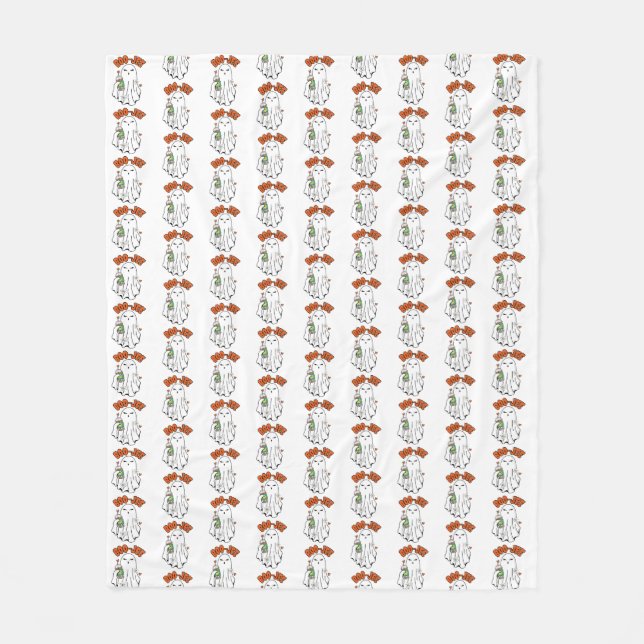 Boo-Jee Halloween-Geist mit Iced Kaffee in der Han Fleecedecke (Vorderseite)