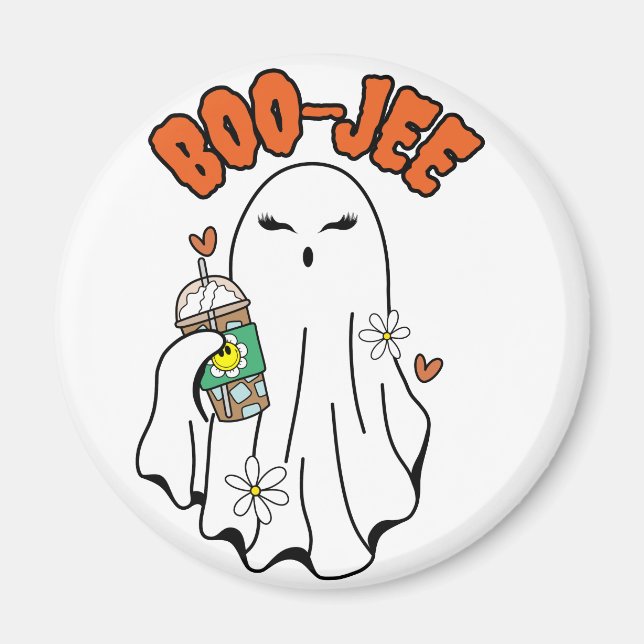 Boo-Jee Halloween-Geist mit Iced Kaffee in der Han Magnet (Vorne)