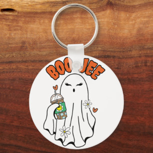 Boo-Jee Halloween-Geist mit Iced Kaffee in der Han Schlüsselanhänger