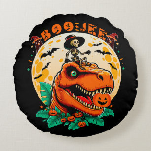 BOO-Jee Halloween: T-Rex & Skeleton Spaß Design! Rundes Kissen