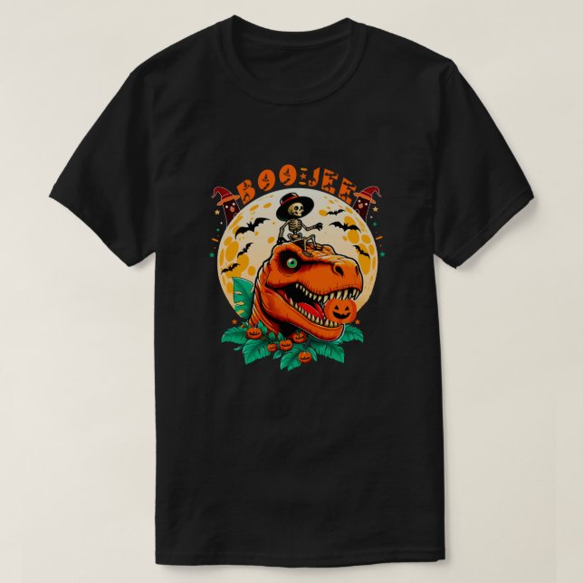 BOO-Jee Halloween: T-Rex & Skeleton Spaß Design! T-Shirt (Design vorne)