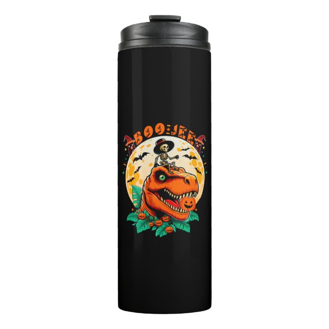 BOO-Jee Halloween: T-Rex & Skeleton Spaß Design! Thermosbecher (Vorderseite)