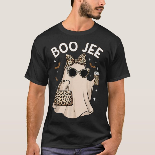 Boo Jee Leopard Ghost Coffee Halloween Boujee Wome T-Shirt (Vorderseite)