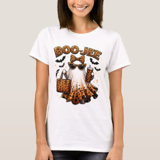Boo Jee Leoparden-Druck-Geist Halloween-Kaffee-Kun T-Shirt