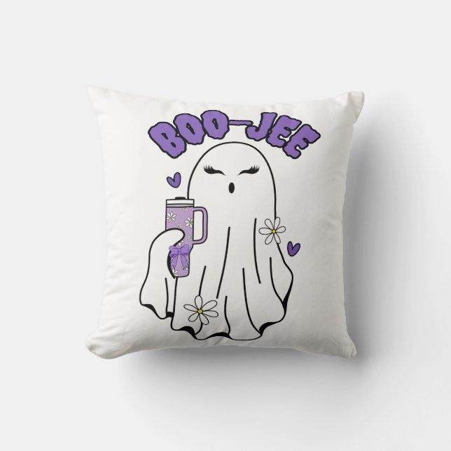 Boo-Jee Niedliches Halloween Ghost mit 40oz Tumble Kissen (Vorderseite)