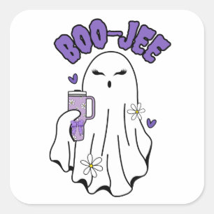 Boo-Jee Niedliches Halloween Ghost mit 40oz Tumble Quadratischer Aufkleber