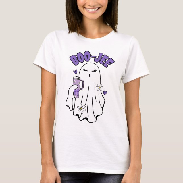 Boo-Jee Niedliches Halloween Ghost mit 40oz Tumble T-Shirt (Vorderseite)