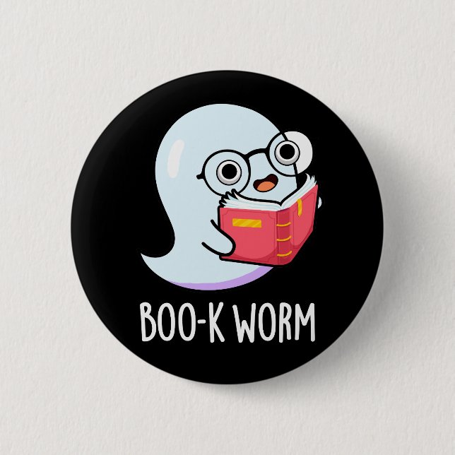 Boo-k Worm Funny Bookworm Ghost Pun Dark BG Button (Vorderseite)
