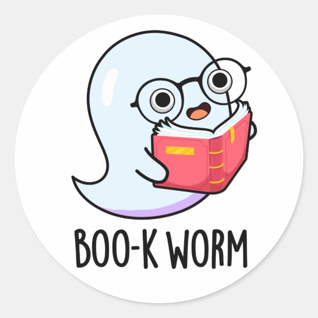 Boo-k Worm Funny Halloween Bookworm Ghost Pub Runder Aufkleber (Vorderseite)