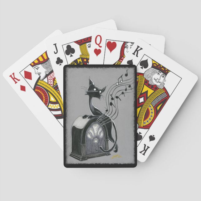 Boo Kitty hört die Musikkarten. Spielkarten (Rückseite)
