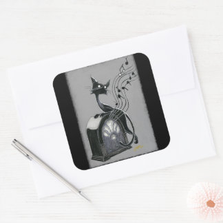 Boo Kitty hört Musik Quadratischer Aufkleber