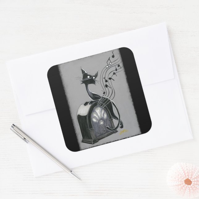 Boo Kitty hört Musik Quadratischer Aufkleber (Umschlag)