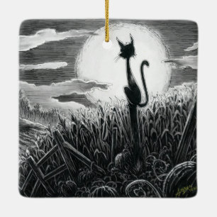 Boo Kitty im Mondlicht Keramik Ornament