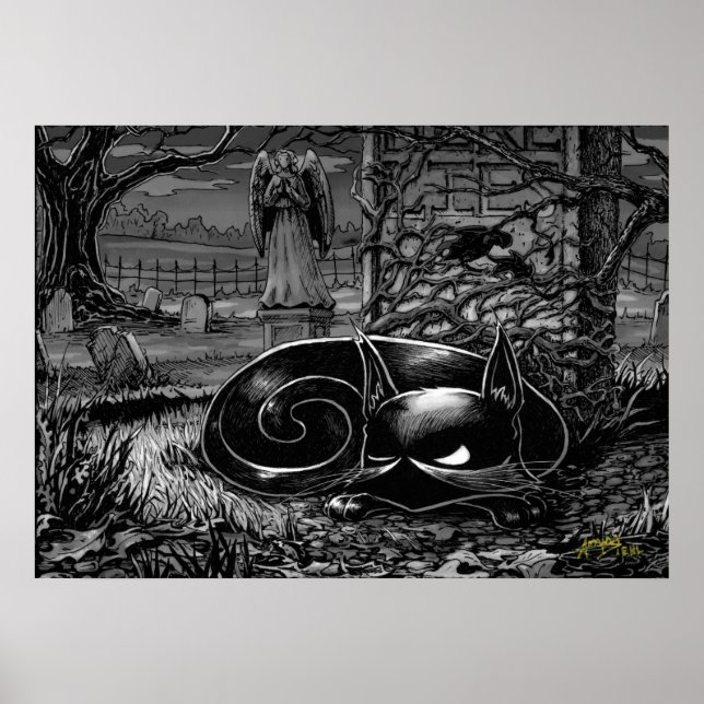 Boo Kitty Nickerchen in einem Friedhof Poster (Vorne)