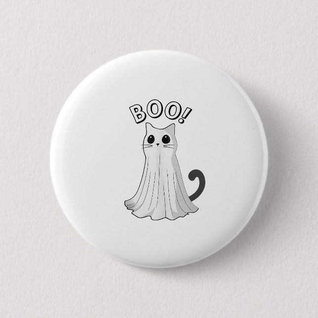 Boo Kitty Niedlich Ghost Cat Halloween Spooky Kitt Button (Vorderseite)
