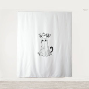 Boo Kitty Niedlich Ghost Cat Halloween Spooky Kitt Wandteppich