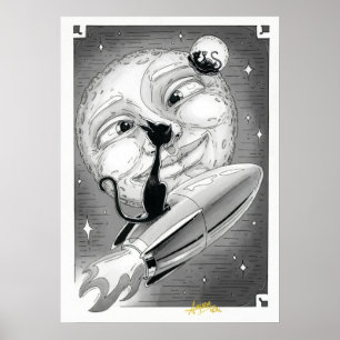 Boo Kitty Rockets zum Mondplakat Poster
