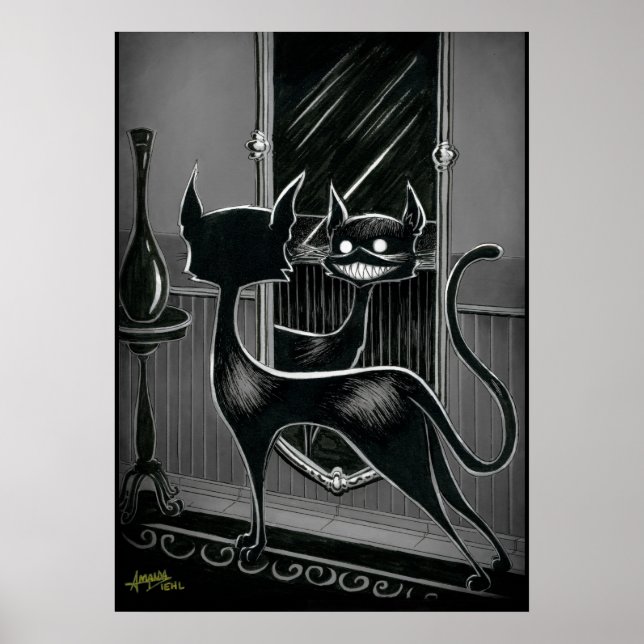 Boo Kitty sieht in einem dunklen Spiegelposter aus Poster (Vorne)