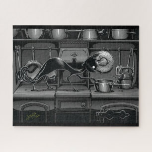 Boo Kitty sieht, was das Jigsaw Puzzle kocht