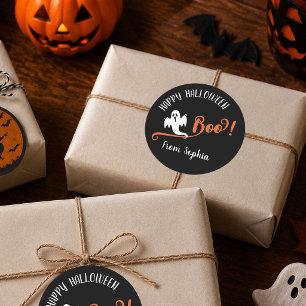 Boo Kleiner Geist Frohes Halloween Schwarz Runder Aufkleber