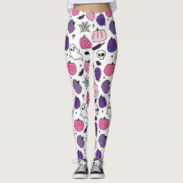 Boo Kürbis Totenkopf Weiße Leggings 
