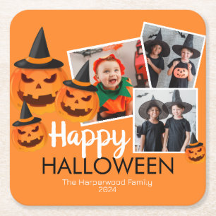 Boo-Kürbiskürbis-Jack-o-Laterne Halloween FotoColl Rechteckiger Pappuntersetzer